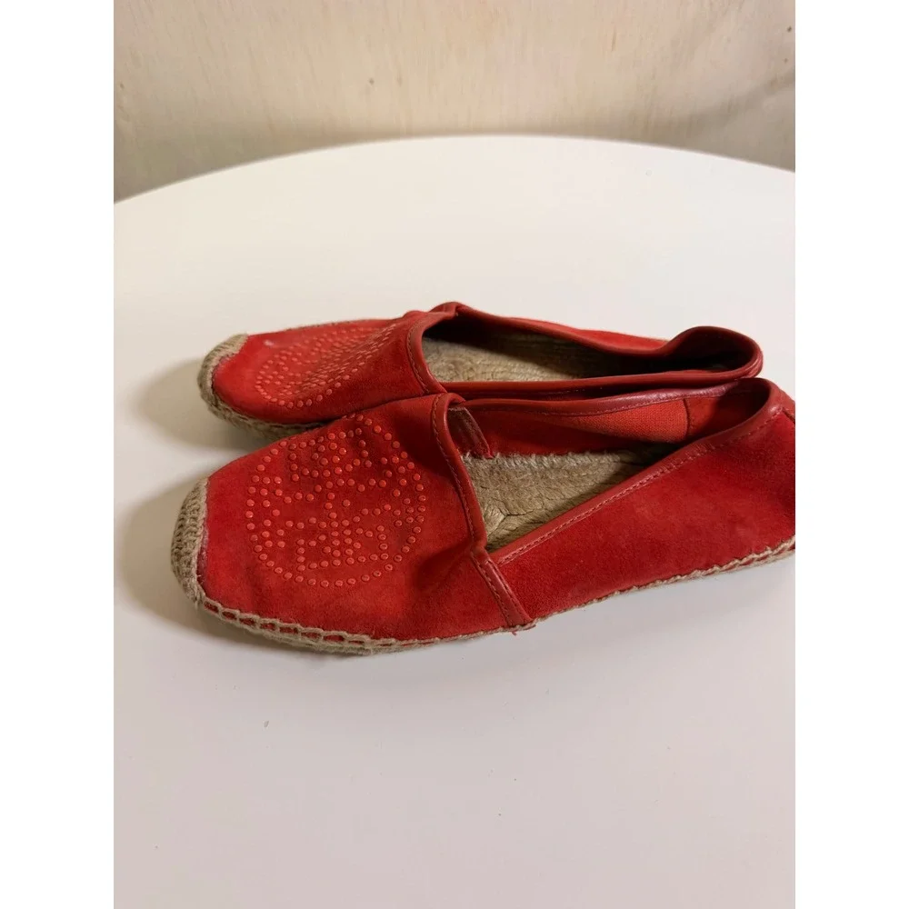 Tory Burch Espadrille Flats Women 7 Red Excellent Studded‎ Suede Logo Slip On
